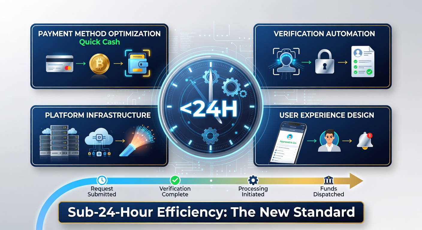Infographic breaking down key factors like payment methods, verification tech, and regulatory compliance that enable sub-24-hour casino withdrawals