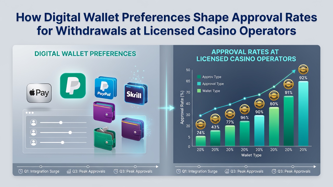 Analytics dashboard illustrating withdrawal approval rates segmented by digital wallet types at regulated gaming venues
