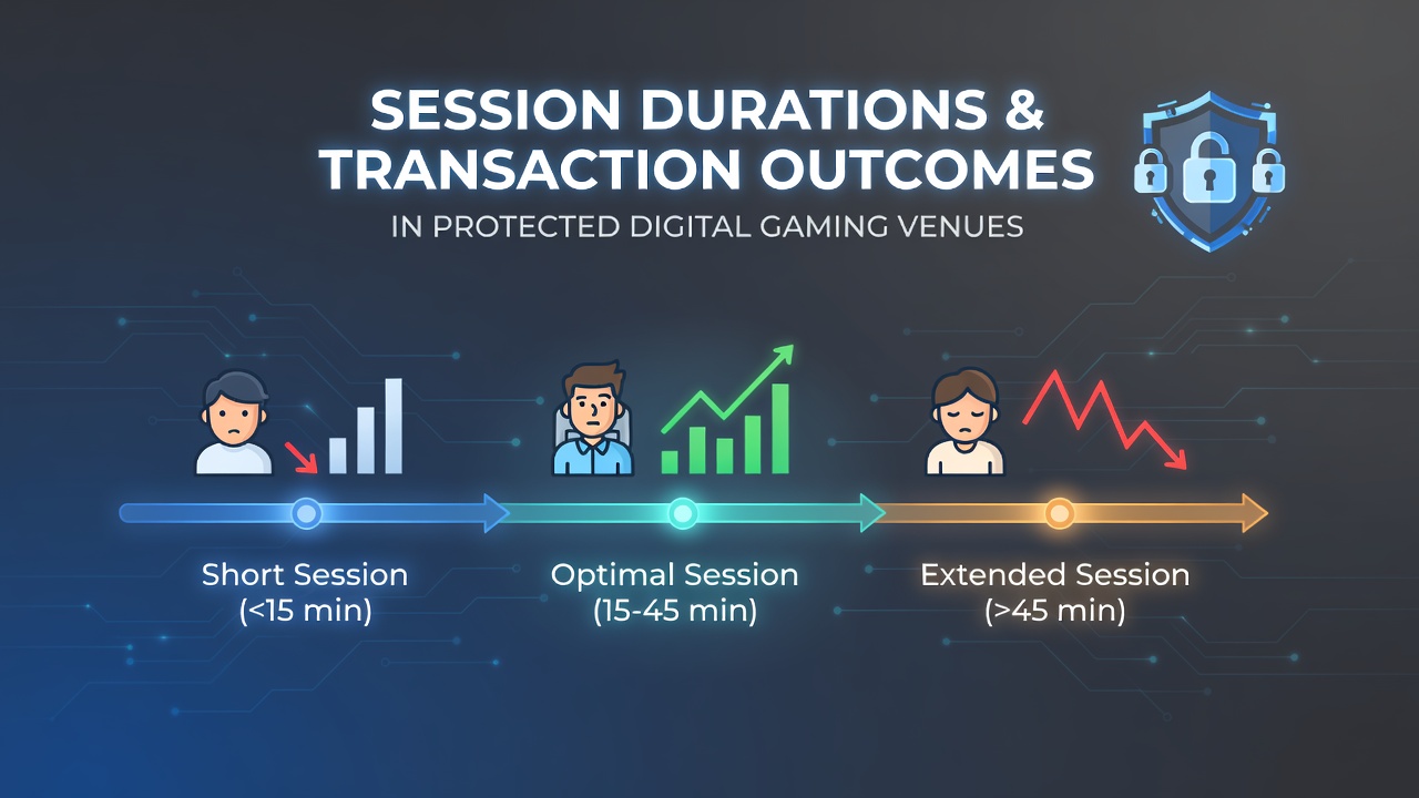 Digital gaming interface showing session timers and transaction logs in a secure online venue