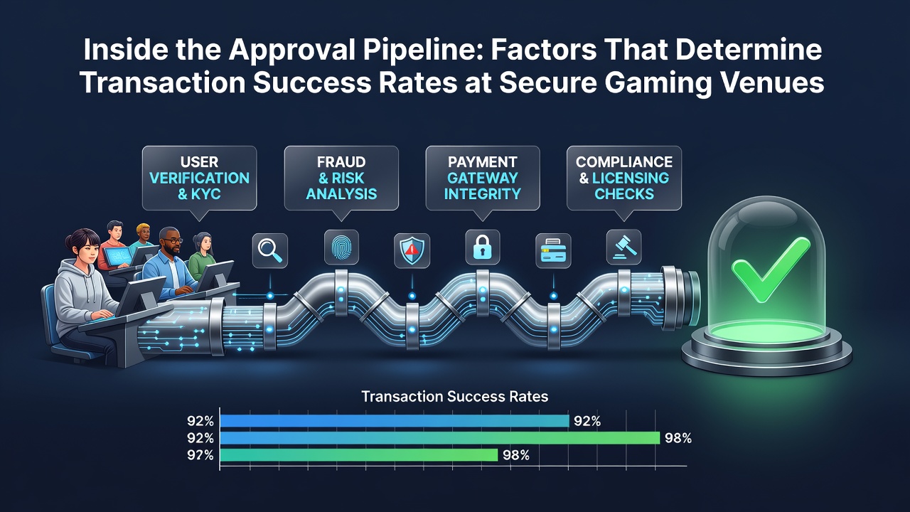 Secure gaming venue payment approval process diagram showing verification checkpoints and transaction flow