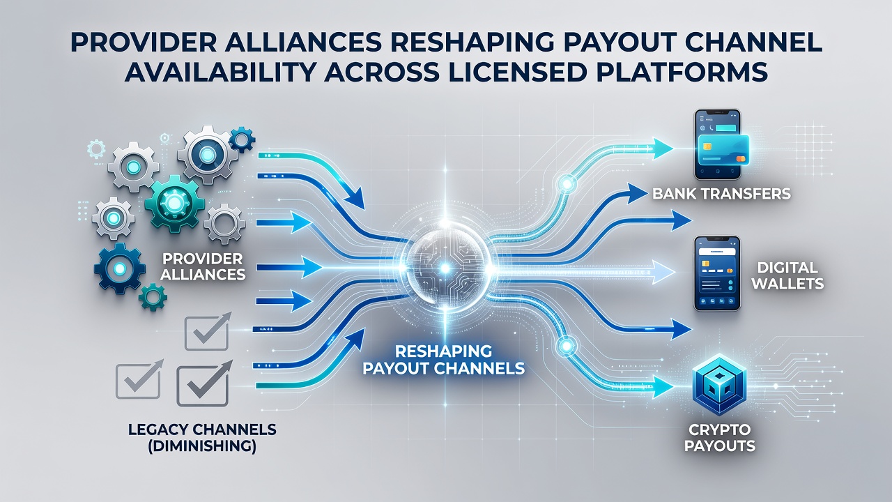 Diagram showing expanded payout channels resulting from provider alliances on licensed gaming platforms
