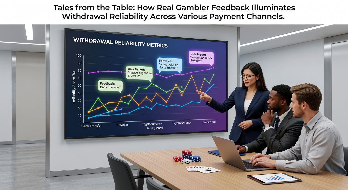 Gamblers reviewing withdrawal experiences across different payment methods at online casino tables